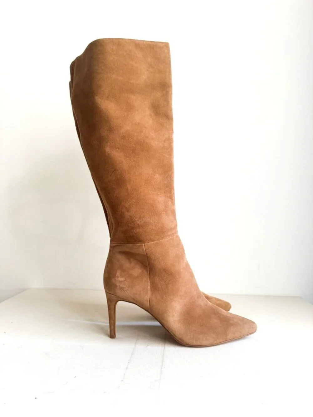 Sam Edelman Light Beige Suede Heeled Boots 12M/ WIDE CALF
